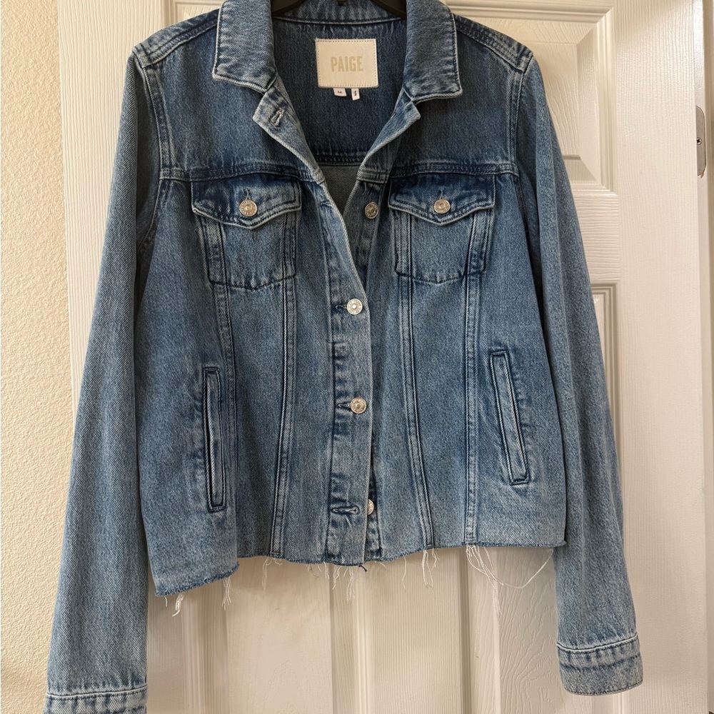 PAIGE Rowan Denim Jacket - Raw Hem in Pearl Blue